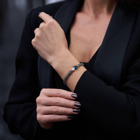 Bracelet en argent sterling 925 et en spectrolite avec pierre précieuse en forme de champignon en verre Firefly